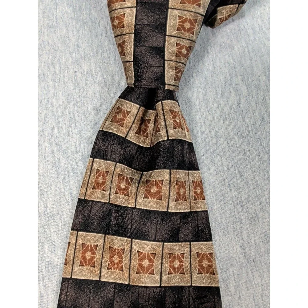 Bach Rach Tie Geometric 100% Silk Italy Brown Tones Good Condition